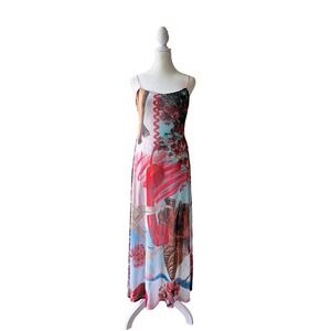 Desigual Maxi Dress Womens Sz Small Multicolor Slip Spaghetti Strap Abstract Art